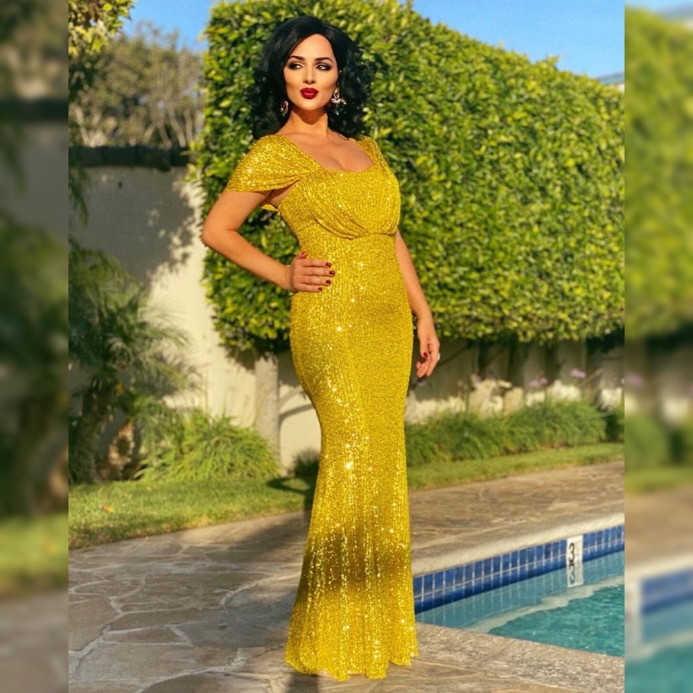 Adeline Sequin Maxi Dress - Yellow
